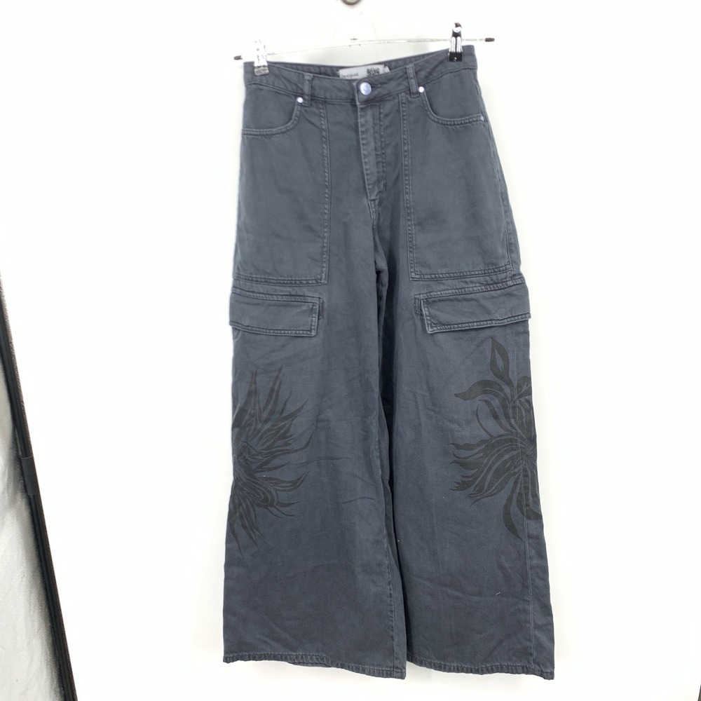 Desigual x Collina Strada Women Size Small Jeans Wide Leg Cargo Pants Dark Gray